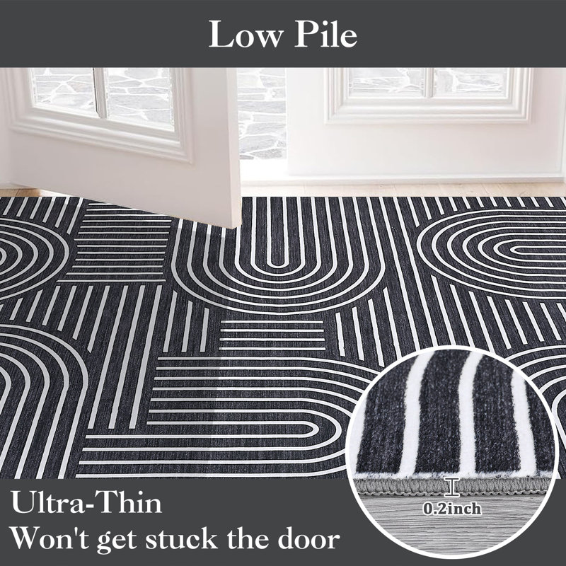 Modern Rainbow Striped Machine Washable Rug Stain Resistant Easy Cleaning Indoor Carpet With Non-Slip Backing Low Pile Floor Cover Non Shedding Folding Rug