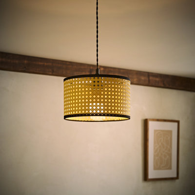 15cm H Wicker Drum Pendant Shade ( Screw On ) in Tan