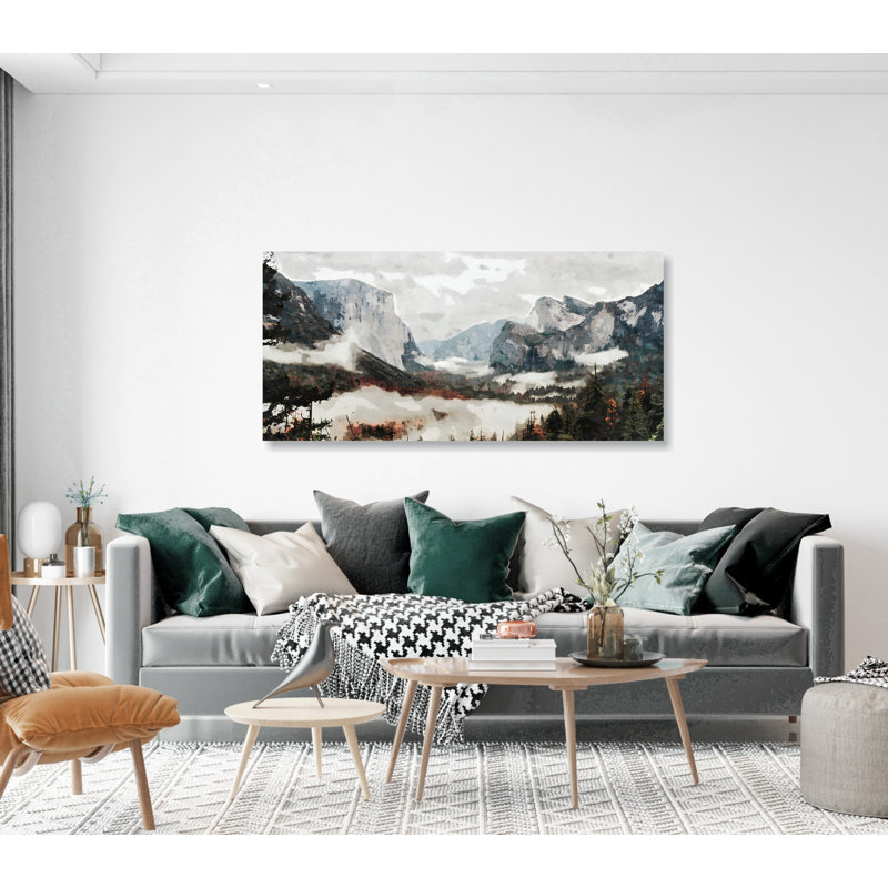 Reproduction d'affiche aquarelle panoramique du parc national de Yosemite, Toile tendue, H 20 po x l 40 po x P 1,5 po
