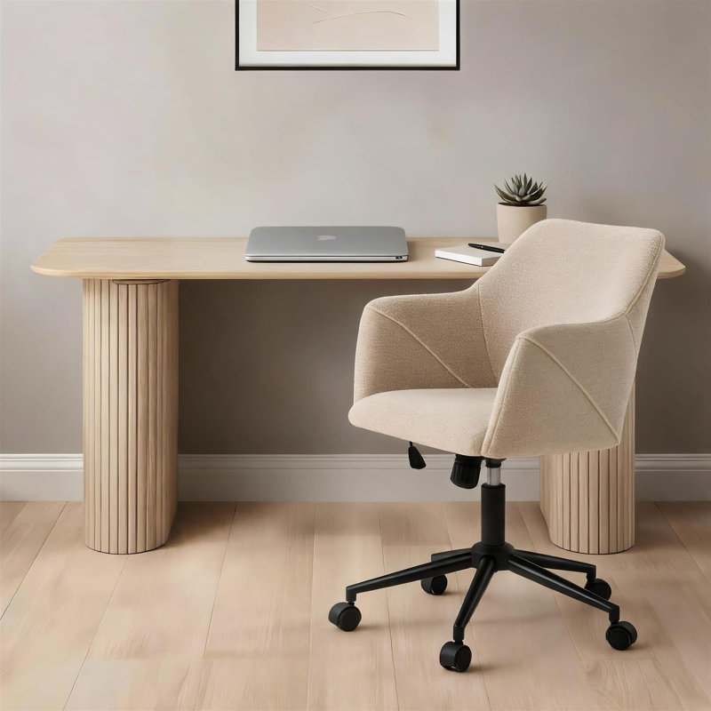Upholstered Swivel Office Chair, Beige