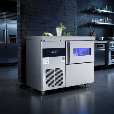 Commercial Ice Maker Machine, 132 lbs/24H Stainless Steel Ice Machine with Worktop, 30 lbs Storage & 70 Cubes/Cycle, Self-Cleaning Freestanding Ice-Ma on Fridge.com