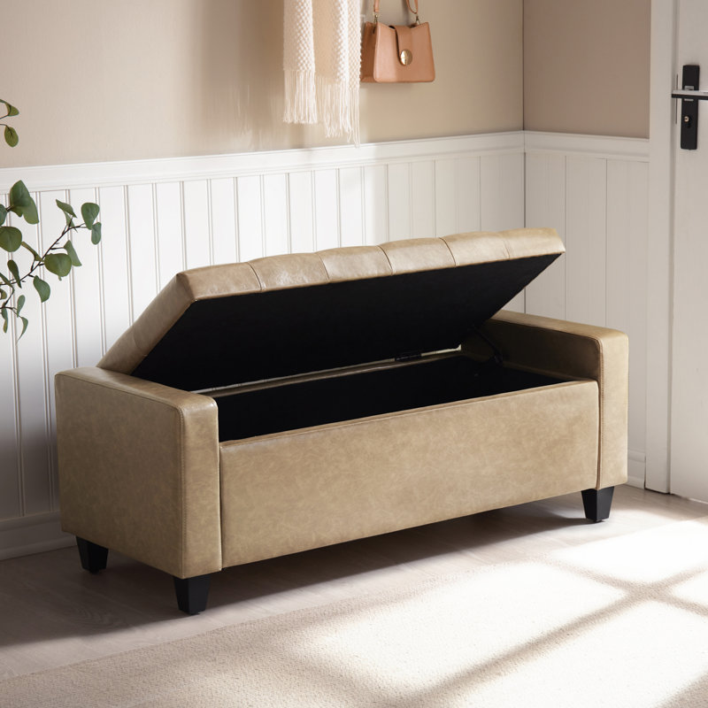 Faux Leather Upholstered Storage Bench, Khaki