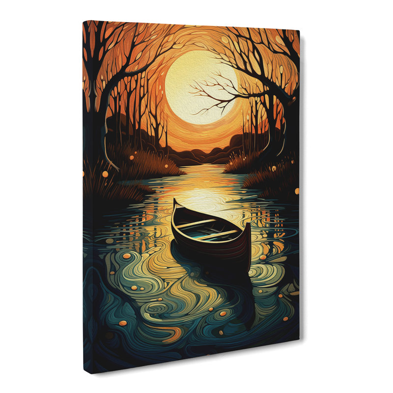 Boat On A Lake Nouveau - Wrapped Canvas, 50cm H x 35cm W x 3cm D