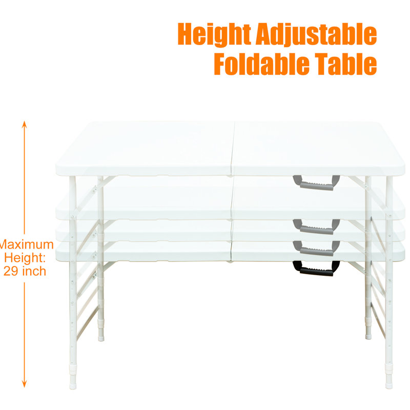 4Ft Portable Folding Table For Camping, White, Indoor & Outdoor Surveying, 135Kg Max Weight Obstructing Capacity, Foldable With Fixed Holding Equipment, Smooth Waterproof Tabletop Point, Stable