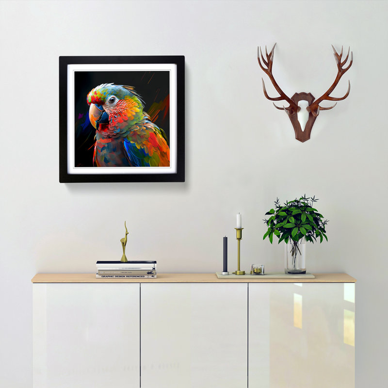 Parrot Abstract Art - Framed Print, Black