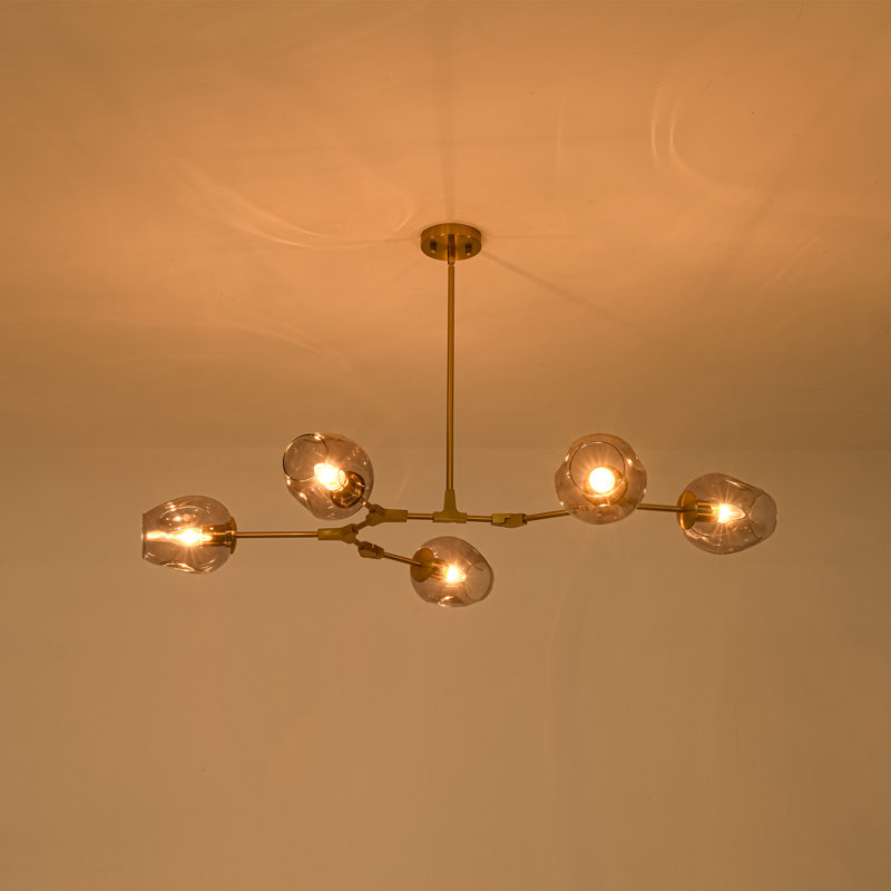 Lustre linéaire sphérique en verre gris fumé à 5 lumières Spoutnik