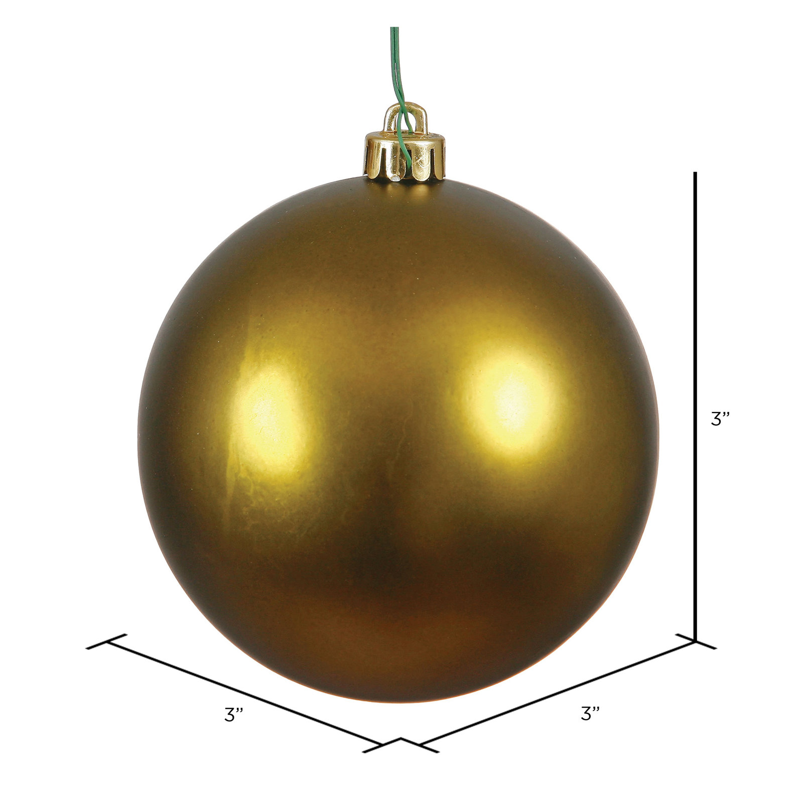 Shatterproof Bauble, 3" H x 3" W x 3" D, Olive