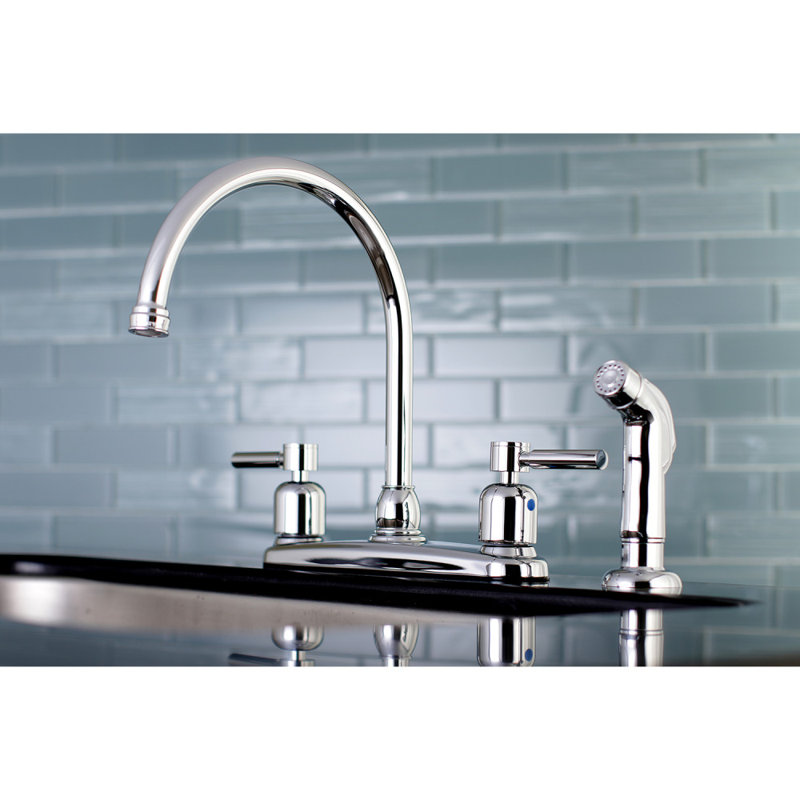 Kingston Brass Concord Two-Handle 4-Hole 8" Centerset Kitchen Faucet with Side Sprayer, Polished Chrome