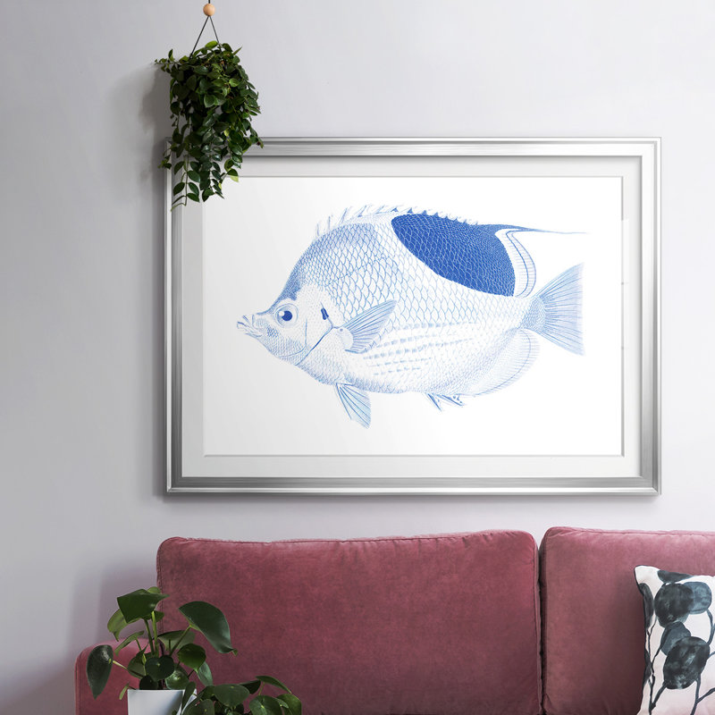 «Blue & White Tropical Fish I», impression sur papier, Argent, H 19 po x l 27 po x P 1,5 po