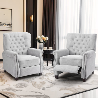 Mid-Century Modern Pushback Recliner Chair with Footrest, Adjustable Button Tufted Armchair, Set of 2