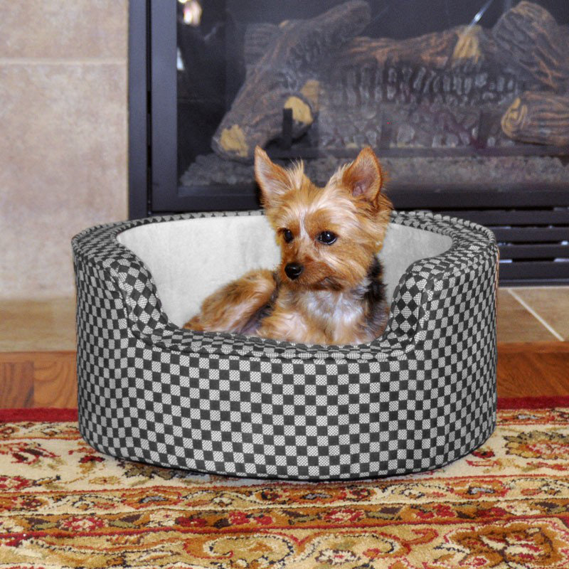 Geometric Orthopedic Polyester Pet Bed, Small (18" L x 18" W), Gray / Black