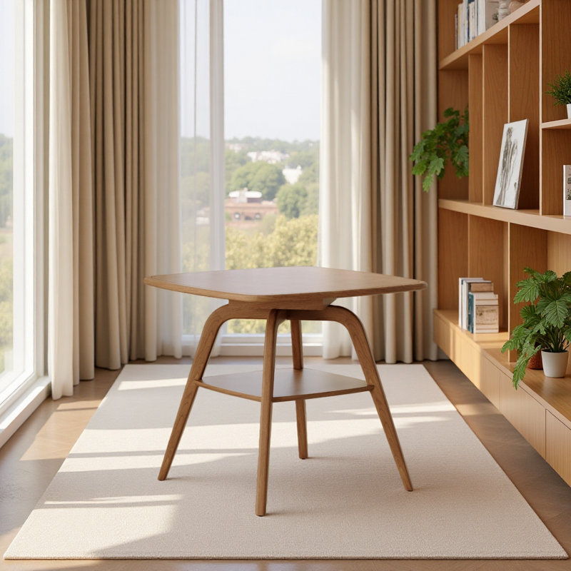 Table de salle à manger moderne en bois avec tablette de rangement, Naturel antique