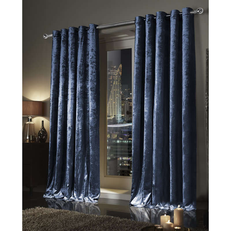 Sergey Velvet Semi Sheer Curtain Pair, Charcoal Gray, 228 W x 228 D cm
