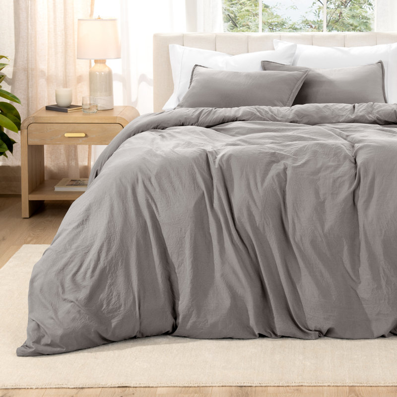 Washed Microfiber Duvet Cover Set, Frost Gray, Full Duvet Cover + 2 Standard Shams