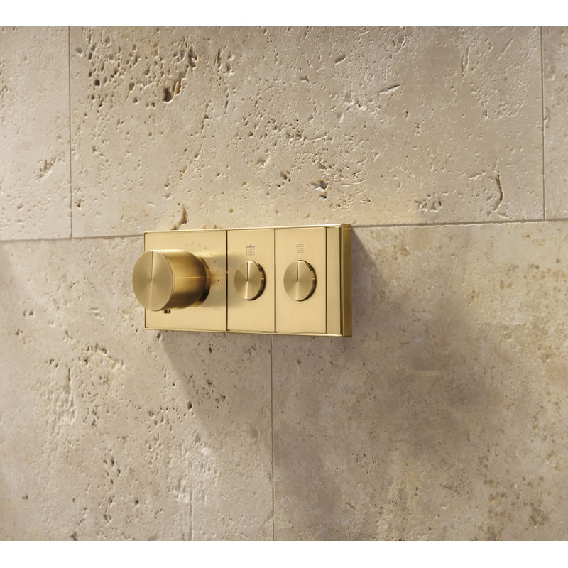 Anthem Two-Outlet Thermostatic Valve Control Panel With Recessed Push Buttons, Vibrant Brushed Moderne Brass