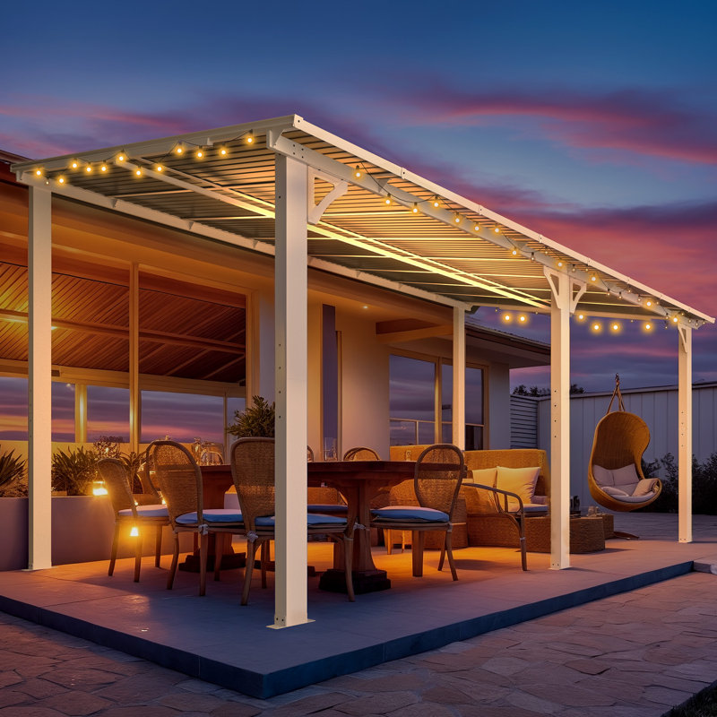 Pergola en aluminium avec auvent, Blanc, 16 pi x 8 pi