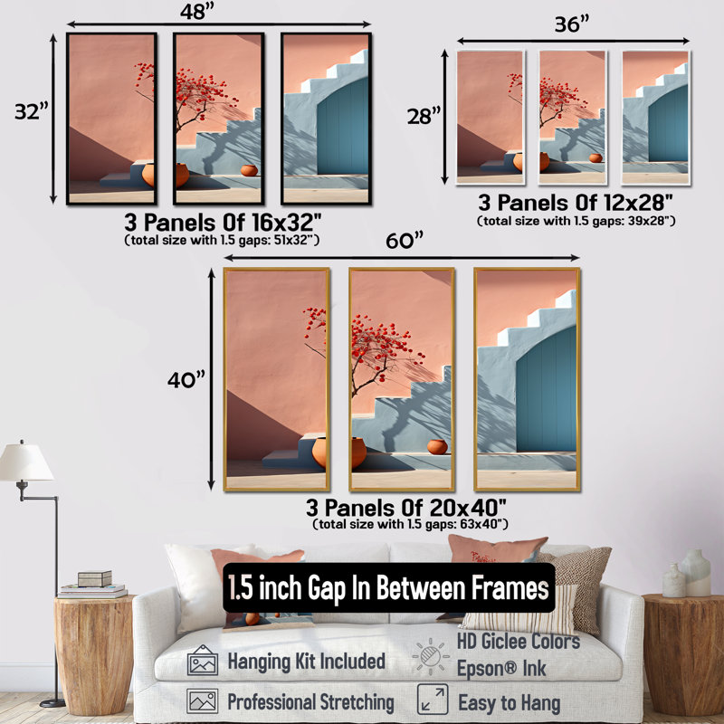Bleu et pêche, minimalisme, formes, harmonie, ensemble d'art mural sur toile, minimalisme, H 28 po x l 36 po x P 1 po