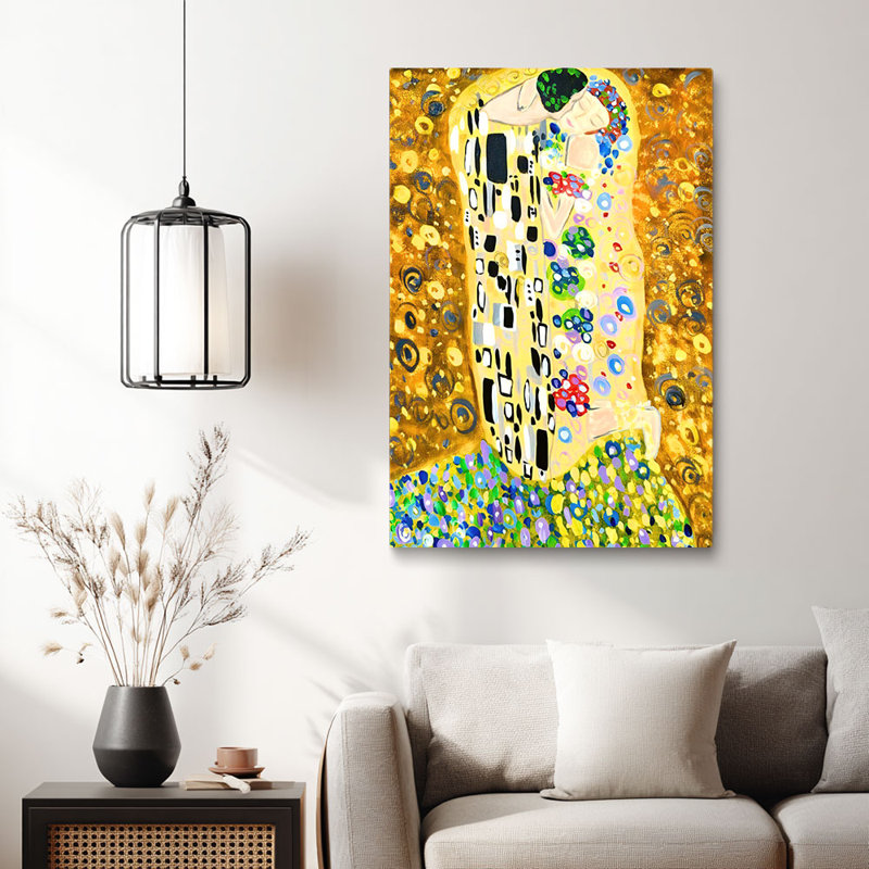 Klimt-Style doré romantique, art sur toile prêt à être accroché - salon élégant, H 18 po x l 12 po