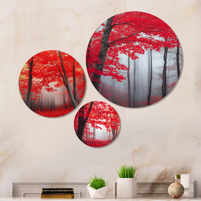 «Red Maple Forest», ensemble de 3 reproductions d'art mural en métal