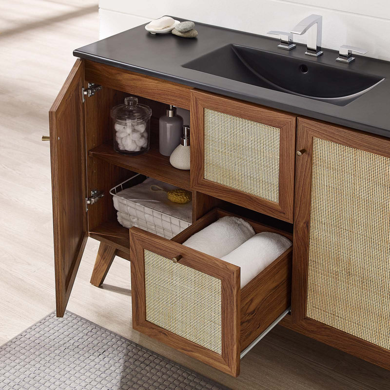 Meuble-lavabo sur pied simple 48 po avec plateau en bois manufacturé Modway Soma, Noir, Noyer