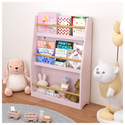 Étagère à livres et support de rangement à 3 niveaux pour enfants, organisateur en panneau de fibres à densité moyenne rose pour chambre à coucher et salle de jeux