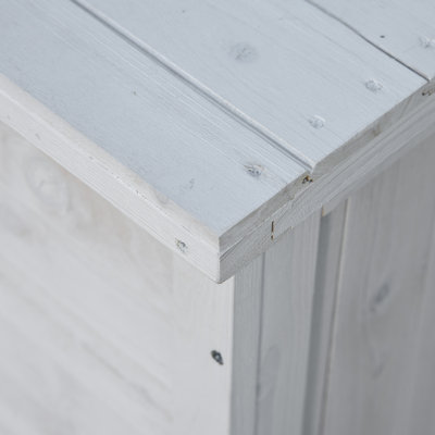 Boîte de rangement en bois pour l'extérieur avec espace d'aération blanc