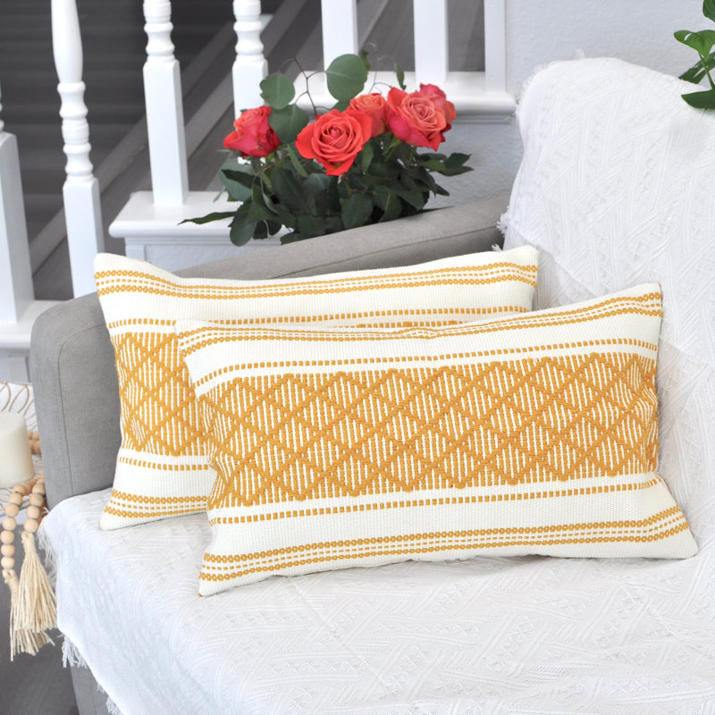 Housses pour coussins décoratifs à carreaux, H 12 po x l 20 po, Jaune
