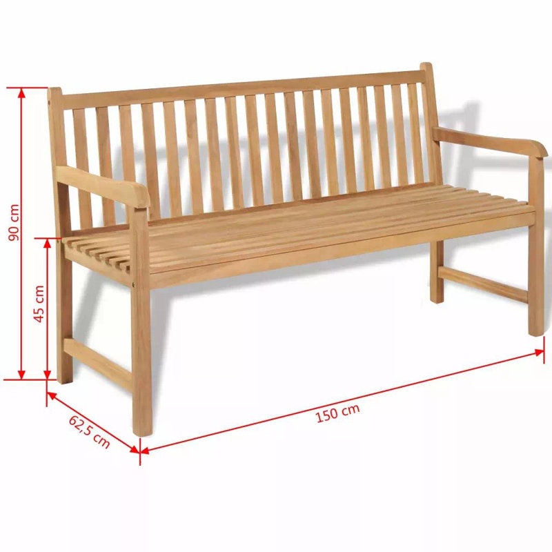 Yateley Solid Wood Teak Outdoor Bench, 90cm H x 150cm W x 62.5cm D
