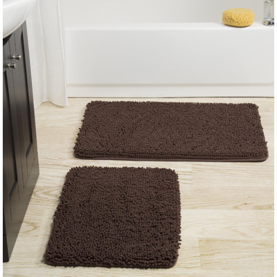 Ensemble de 2 tapis de salle de bain Plymouth Home - Tapis de bain en mousse à mémoire de forme 32 po x 21 po et 24 po x 17 po avec dessus en chenille pour un décor de salle de bain élégant - Tapis de bain lavables à la machine 