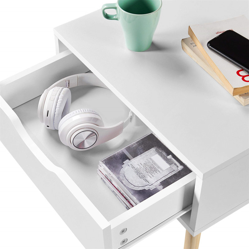 Emhouse 48.5cm W Solid + Manufactured Wood Bedside Table, Highgloss sand grey