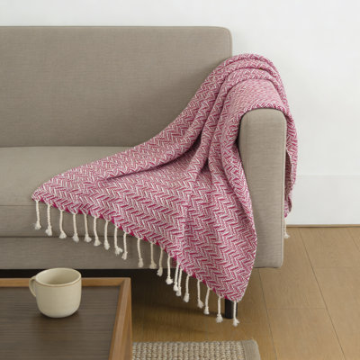50" X 60" Hot Pink Cotton Woven Chevron Throw Blanket with Fringe