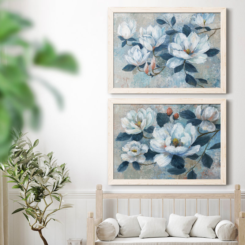 Spring Bloom I - ensemble de 2 peintures sur toile encadrées, H 37,5 po x l 55 po x P 1,5 po, Cadre blanc