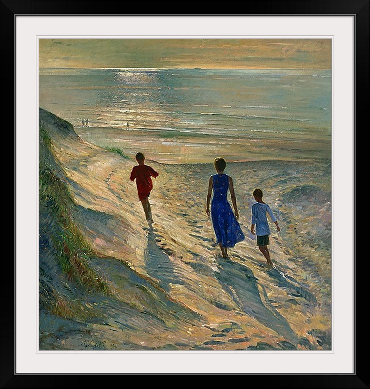 Reproduction d'art, "Dajuan Beach Walk" par Timothy Easton, H 28 x l 28 po x P 1 po, Cadre noir