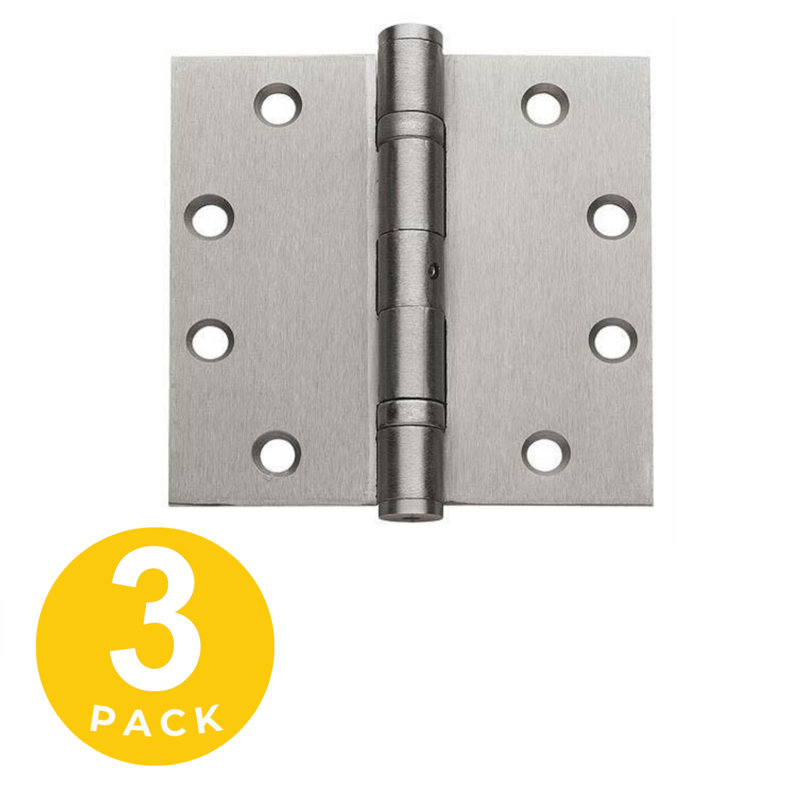 4.5 in. x 4.5 in. Full Mortise Squared Ball Bearing Hinge with Non-Removable Pin - Pack of 3, Brushed Chrome