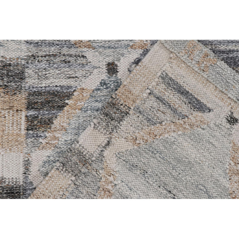 Scandinavian Outdoor Rug, Gray & Blue Geometric Runner By Rug & Kilim, Runner 3' x 12'