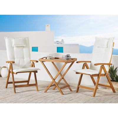 Borchardt 2 - Person Acacia Rectangular Solid Wood Patio Dining Set with Cushions included
