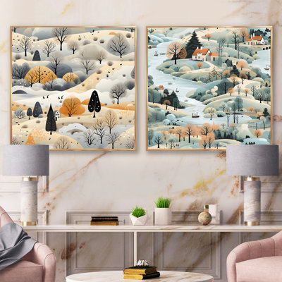 Winter Winter Scandinavian Landscape II - ensemble de 2 collage de paysage carré