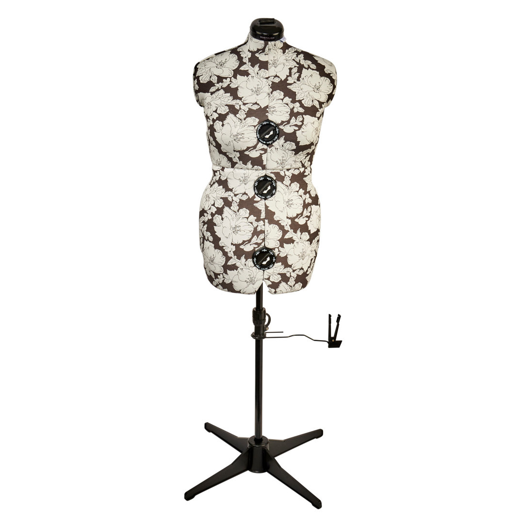 Adjustable Dressmakers Dummy, In A Grey Hollyhock Fabric With Hem Marker, Dress Form Sizes 16-20 To Pin, Measure, Fit & Display Your Clothes