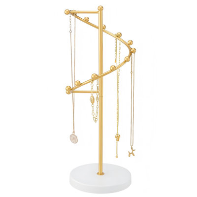 Helix-Shaped Jewelry Organizer Rack Long Necklaces Hanging Display Holder Round Base   (Gold)