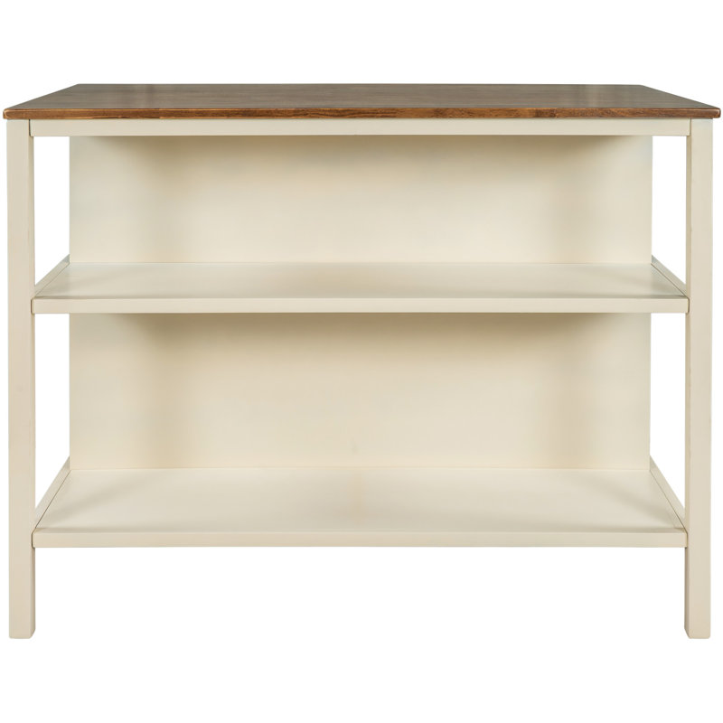 Charming Rustic Solid Wood Kitchen Island Set With Functions, Cream White