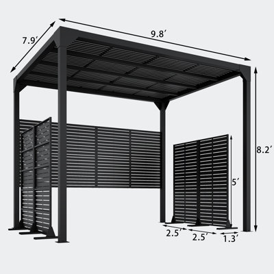 9.8'X7.9' Metal Louvered Pergola & 4 Pcs Metal Privacy Screen Fence Panel, Steel Frame Patio Pavilion For Outdoor Backyard Garden