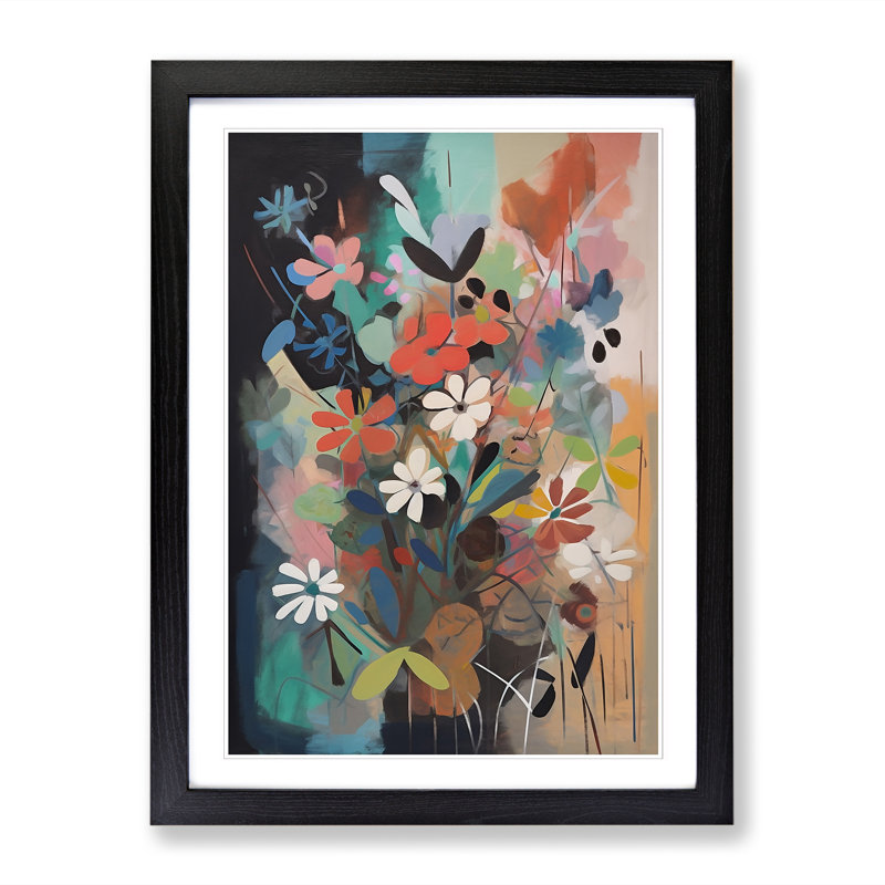 FRM-V0523-854X Flowers Bauhaus Vol.1 - Single Picture Frame Print, Black Framed, 64cm H x 46cm W x 2cm D