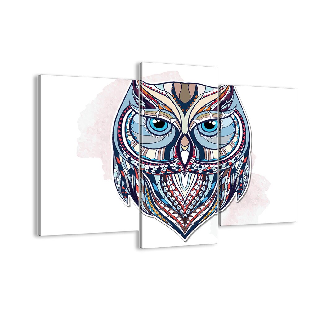 A Sophisticated Ornamental Owl' - 3 Stück Grafikdruck auf Leinwand