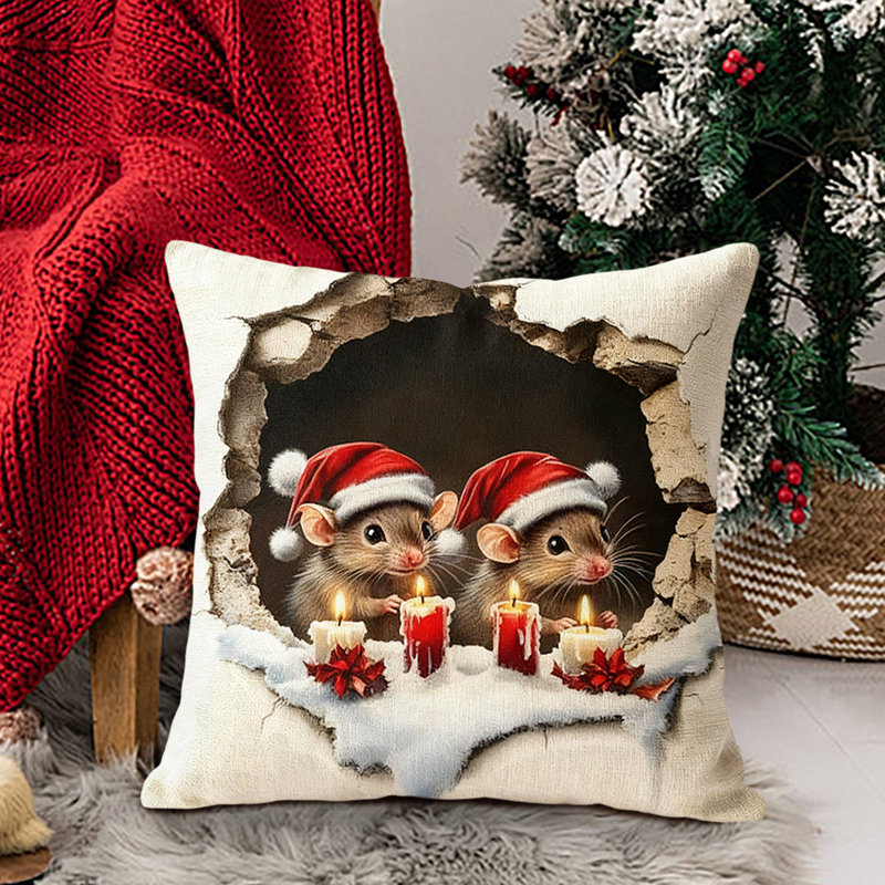 Housse de coussin de Noël en lin à imprimé amusant