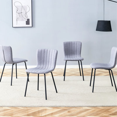 Chaises minimalistes de luxe (de 4) - Pieds en métal noir avec siège en lin, design contemporain pour tous les styles de décor, confortables, faciles à assembler, 4 sièges modernes et confortables, en 20 minutes