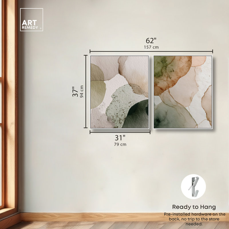 Ensemble d'art mural de salon avec impression sur toile Earthy Ground Swell Duet par Art Remedy, cadre blanc, 30 x 36