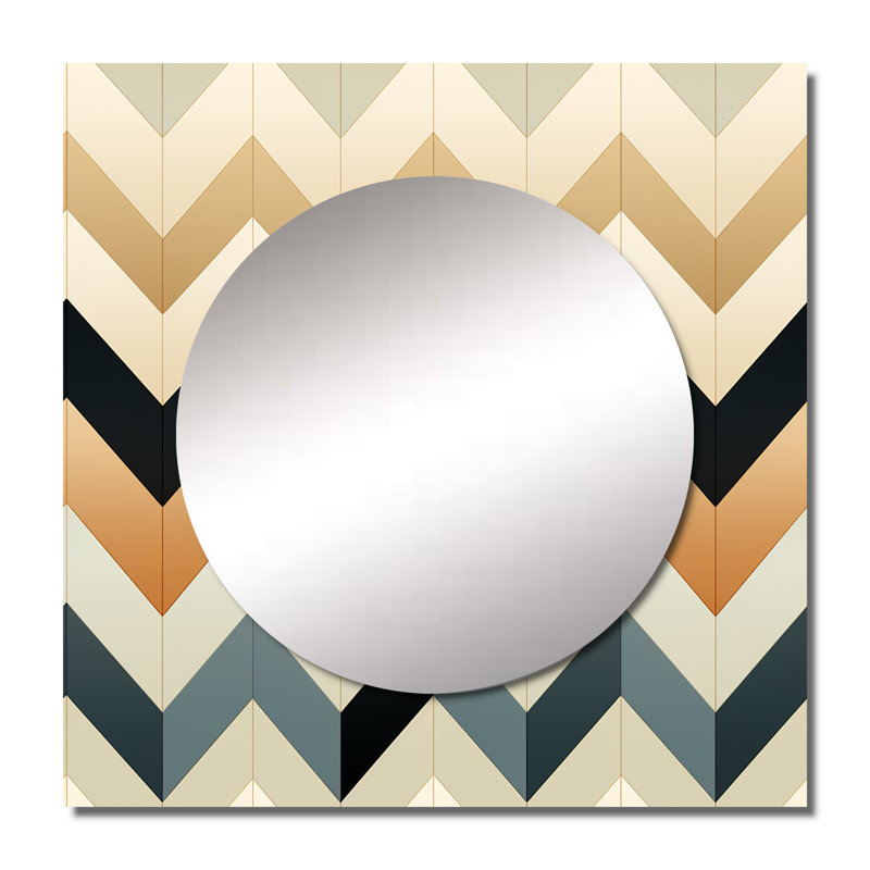 Ivoire Boho Accents Chevron - Grand miroir carré glamour pour décoration murale, 29 po x 29 po