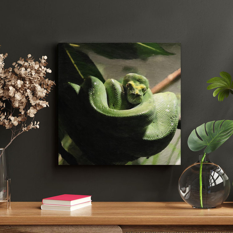 Latitude Run® Green Snake On Brown Tree Branch 18 On Canvas Painting ...