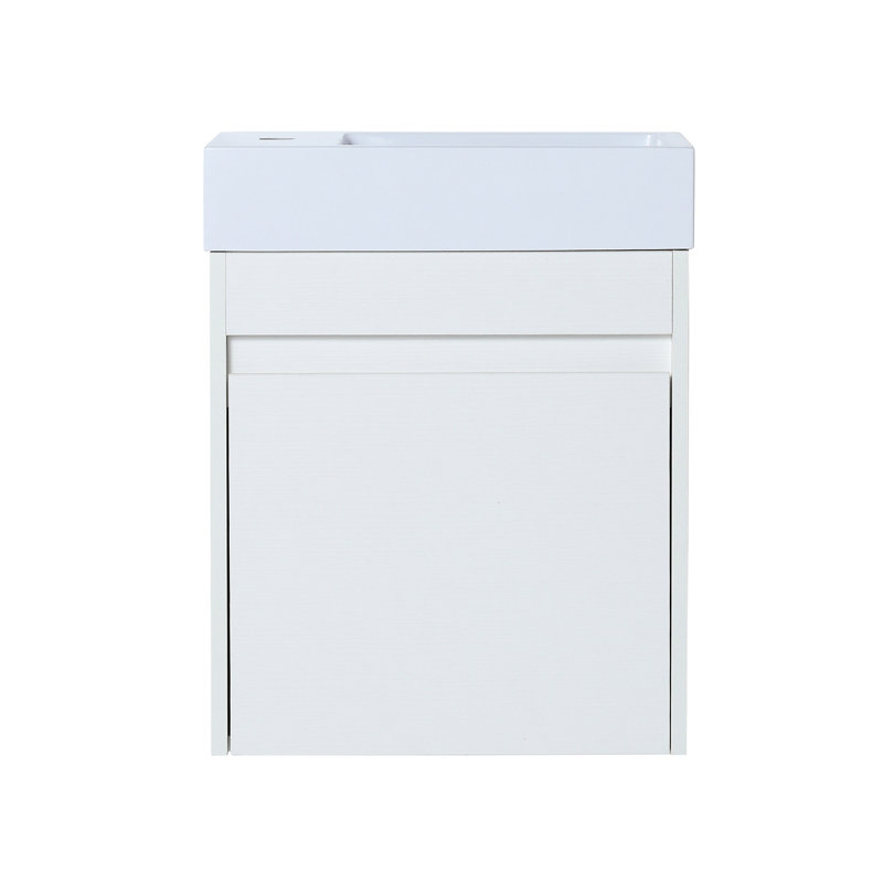 Meuble-lavabo mural moderne de 18 po avec lavabo en résine blanche et de nombreux espaces de rangement - compartiment élégant au design élégant, porte à fermeture en douceur