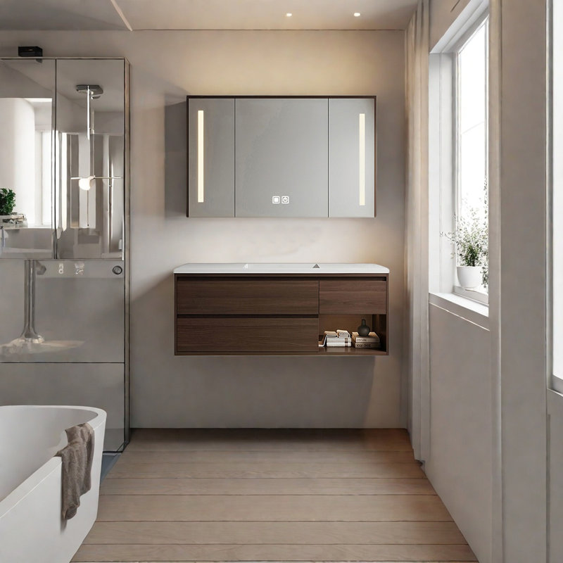 Armoire de salle de bain luxueuse, Noyer, 47"